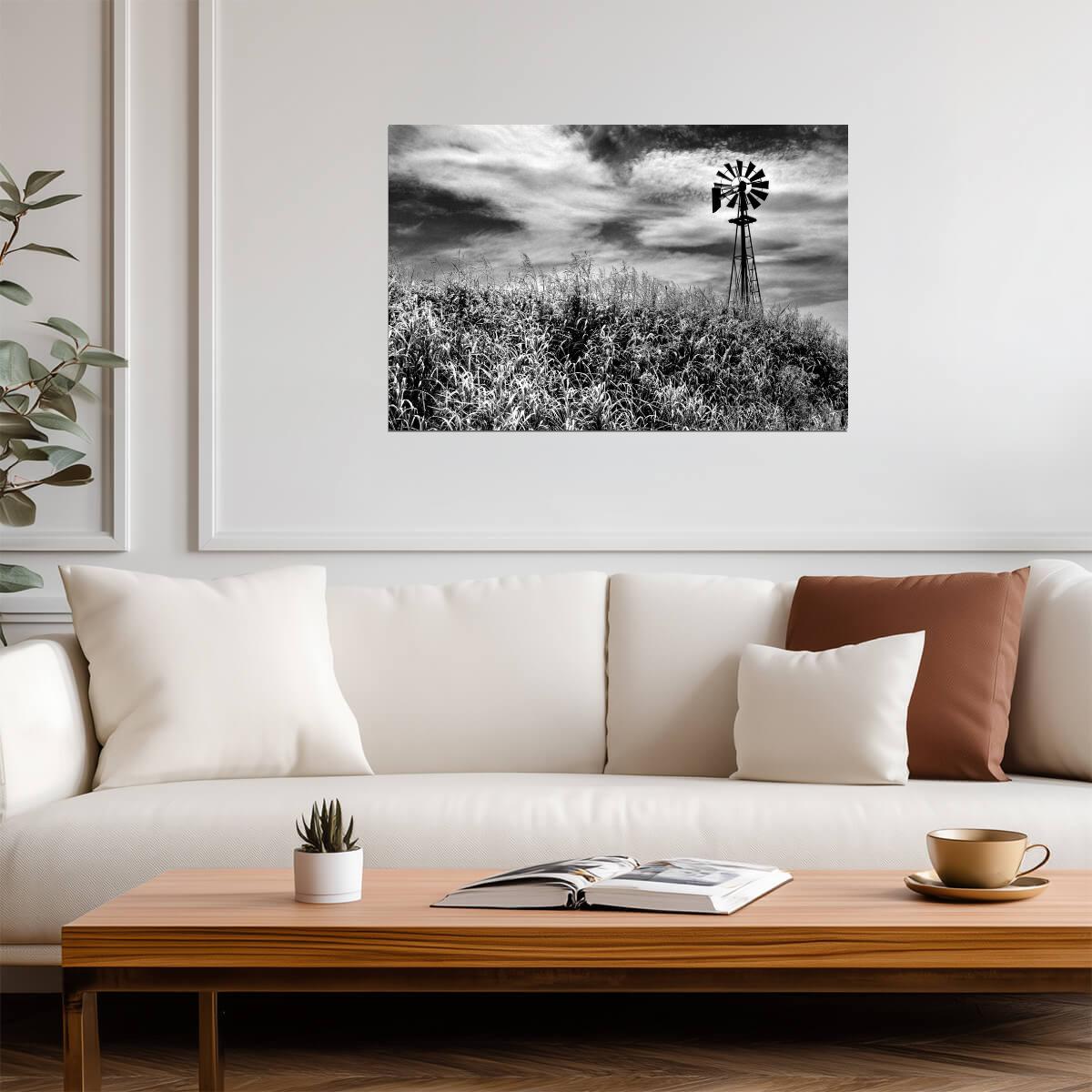 Timeless Windmill in Texas Hill Country | Black and White Rural Photography | Rustic Poster - Vintage & Retro Poster