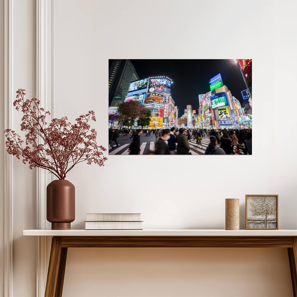 Shibuya Crossing at Night | Urban Photography Print | Tokyo Japan Travel Poster