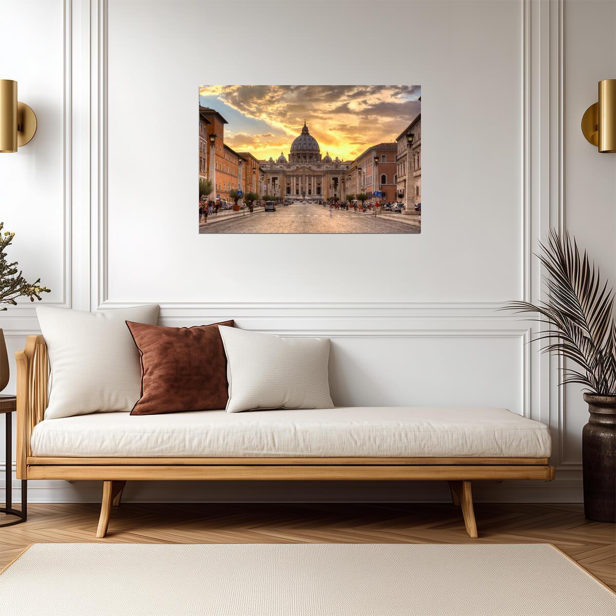 Sunset Over St. Peter's Basilica | Vatican City Rome Photography | Italy Landmark Poster - Photography Poster