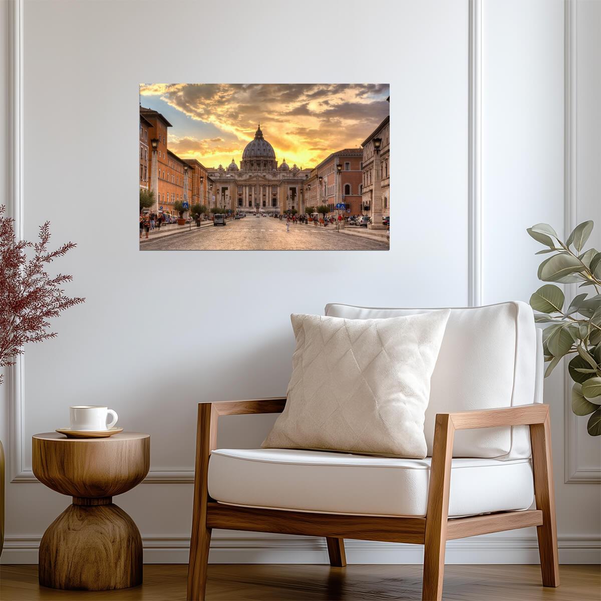Sunset Over St. Peter's Basilica | Vatican City Rome Photography | Italy Landmark Poster - Photography Poster