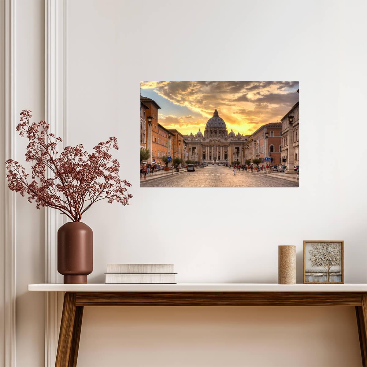 Sunset Over St. Peter's Basilica | Vatican City Rome Photography | Italy Landmark Poster - Photography Poster
