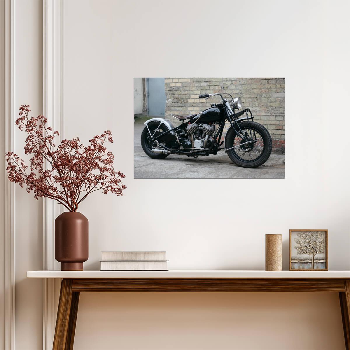 Black Chopper Motorcycle Side View | Biker Photography Print | Garage Wall Art Poster - Cars Poster