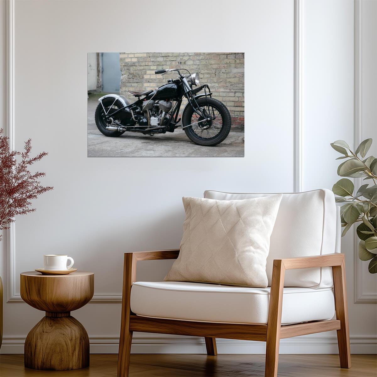 Black Chopper Motorcycle Side View | Biker Photography Print | Garage Wall Art Poster - Cars Poster