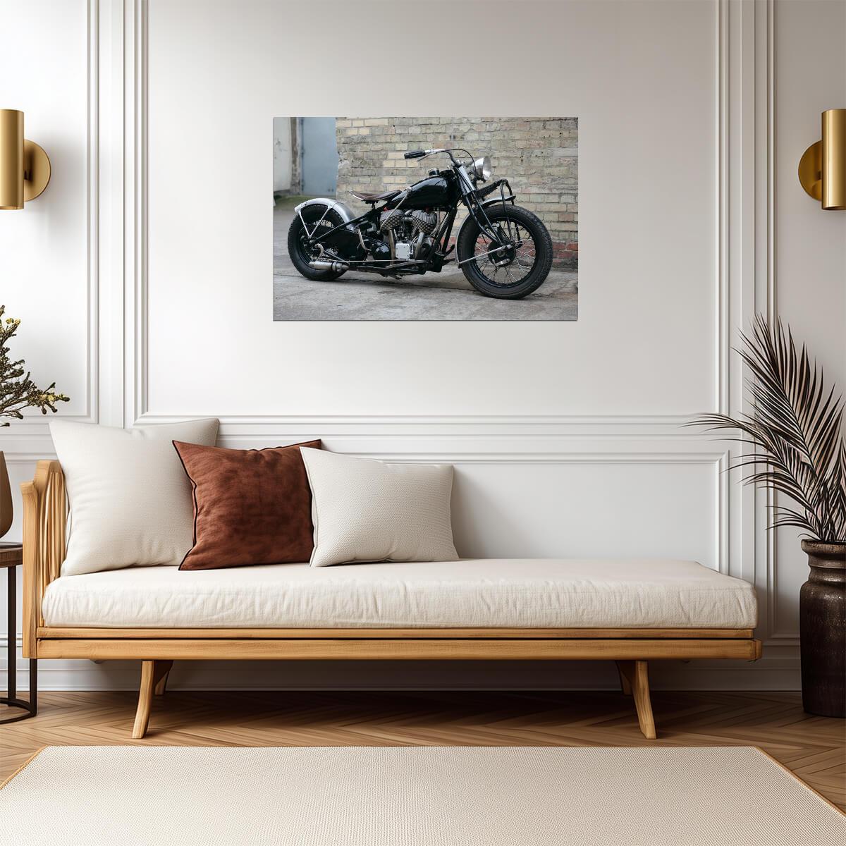Black Chopper Motorcycle Side View | Biker Photography Print | Garage Wall Art Poster - Cars Poster