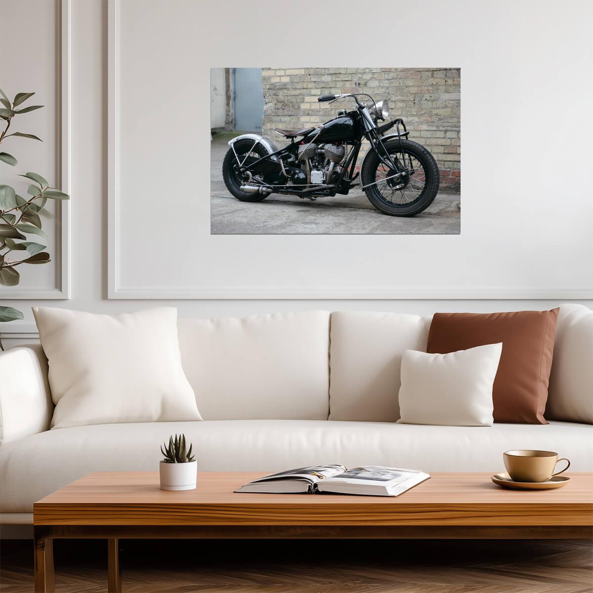Black Chopper Motorcycle Side View | Biker Photography Print | Garage Wall Art Poster - Cars Poster