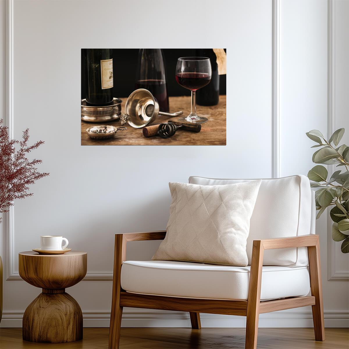 Red Wine Glass Carafe and Bottle | Still Life Photography | Kitchen & Dining Room Poster - Photography Poster