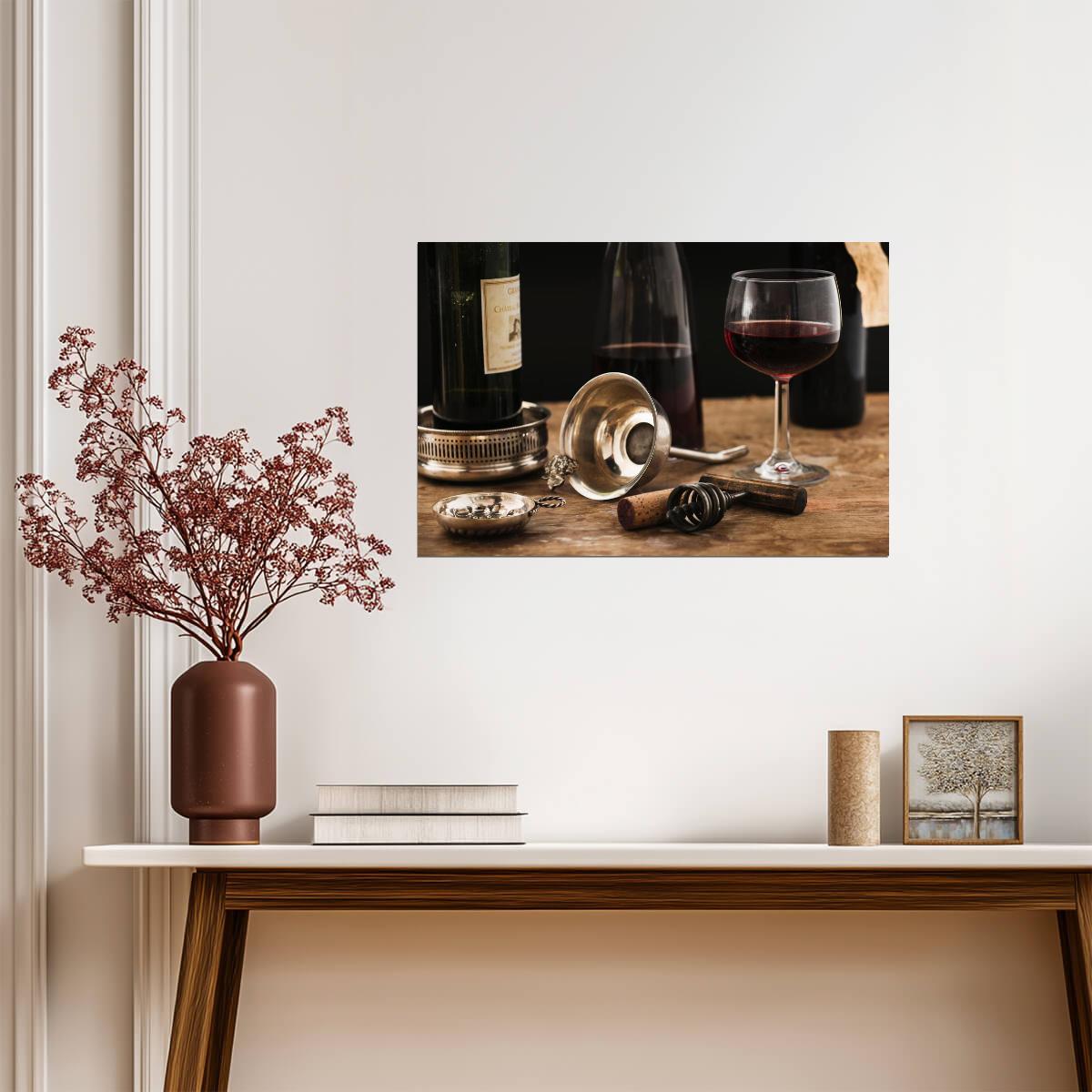 Red Wine Glass Carafe and Bottle | Still Life Photography | Kitchen & Dining Room Poster - Photography Poster
