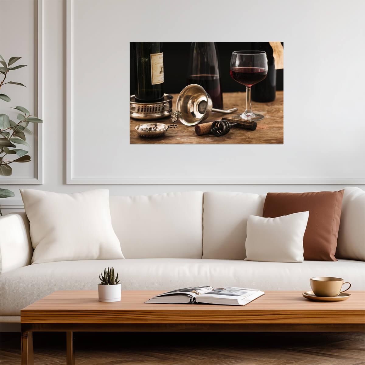 Red Wine Glass Carafe and Bottle | Still Life Photography | Kitchen & Dining Room Poster - Photography Poster