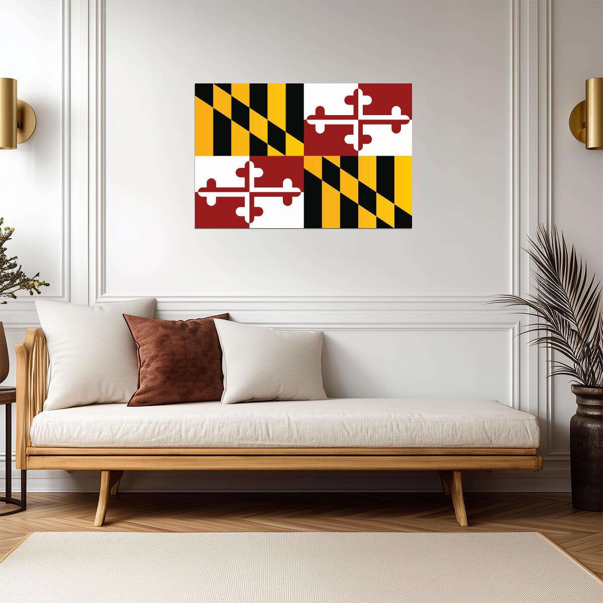 Maryland State Flag Poster | Heraldic Banner Wall Art | Geometric State Pride Decor - Graphic & Art Poster