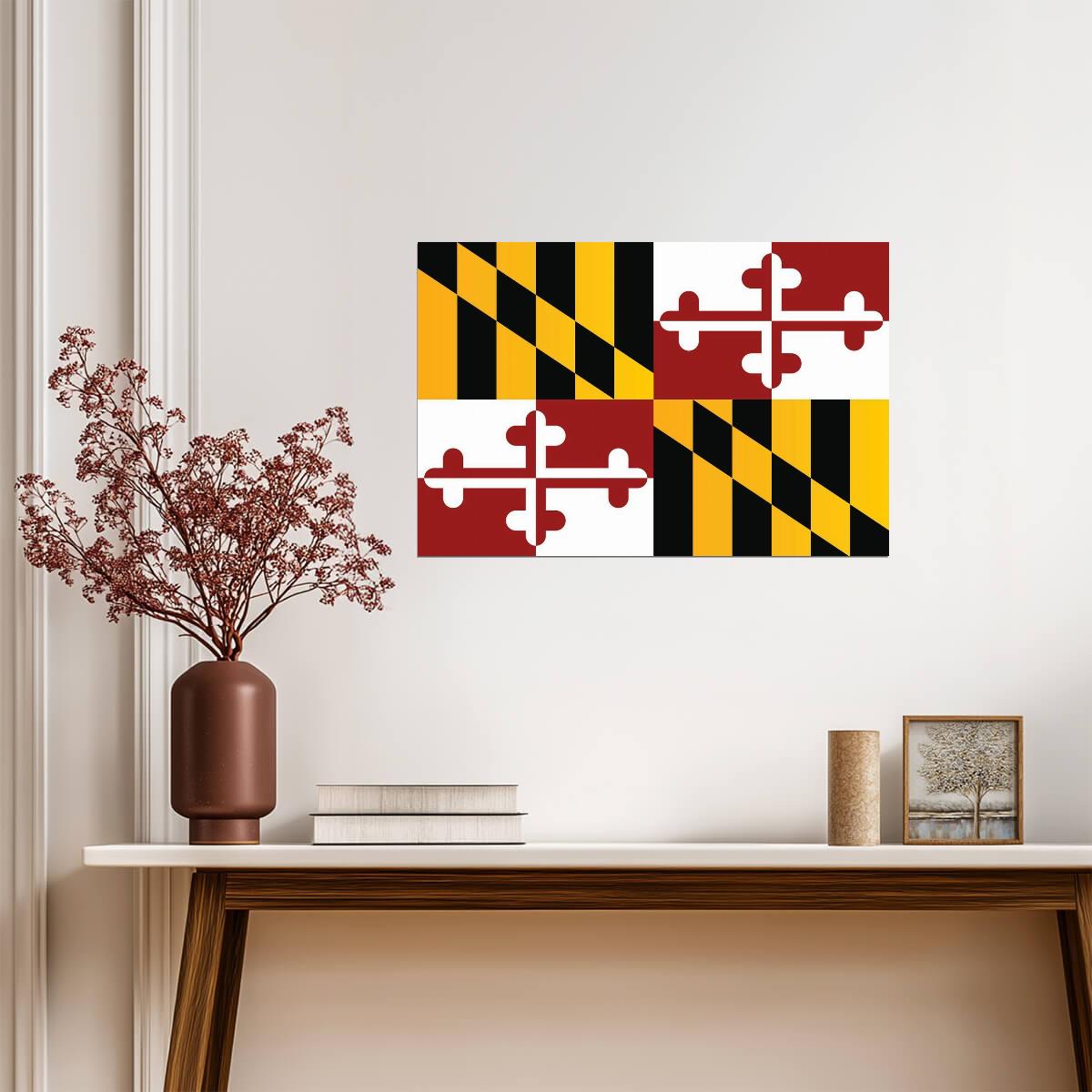 Maryland State Flag Poster | Heraldic Banner Wall Art | Geometric State Pride Decor - Graphic & Art Poster