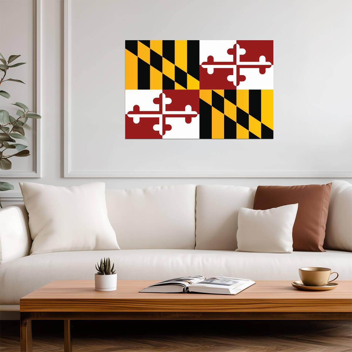 Maryland State Flag Poster | Heraldic Banner Wall Art | Geometric State Pride Decor - Graphic & Art Poster