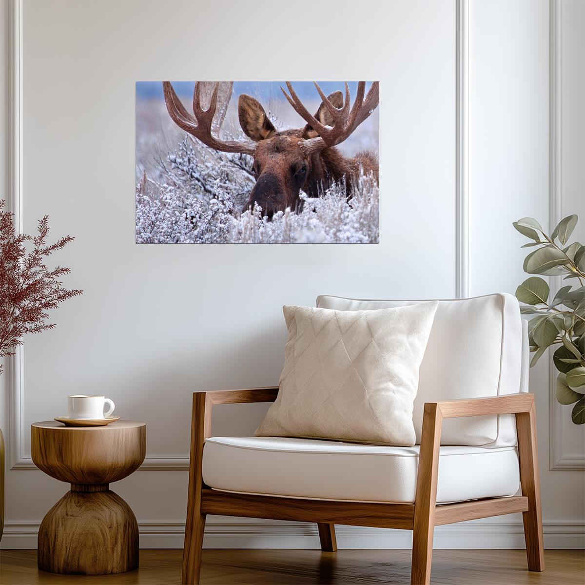 Bull Moose Hiding in Sagebrush | Wildlife Photography Print | Nature Wall Art Poster - Photography Poster