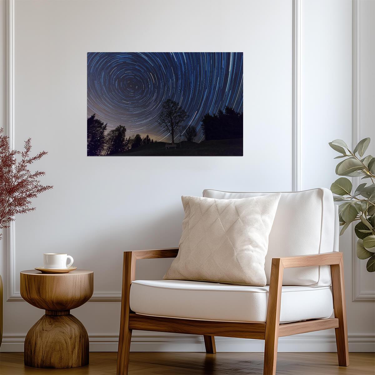 Star Trails Above a Lone Tree | Night Sky Photography | Astrophotography Poster - Photography Poster