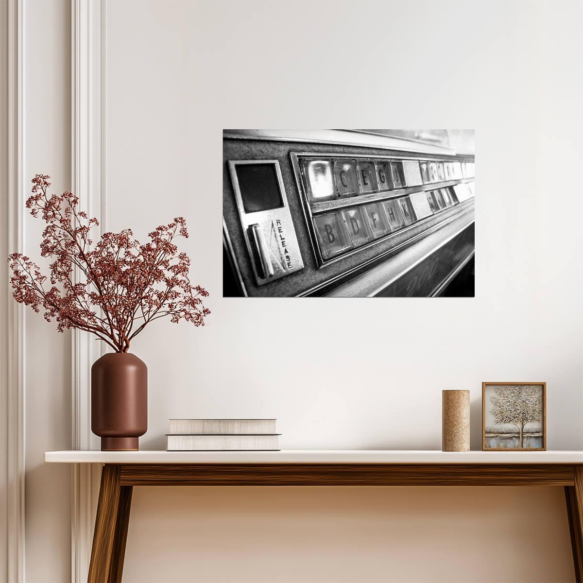 Vintage Jukebox Selection Keys | Black and White Photography | Retro Music Poster - Vintage & Retro Poster