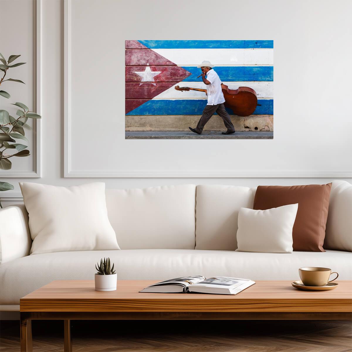 Cuban Musician with Upright Bass | Street Photography Print | Havana Music Scene Poster - Music Poster