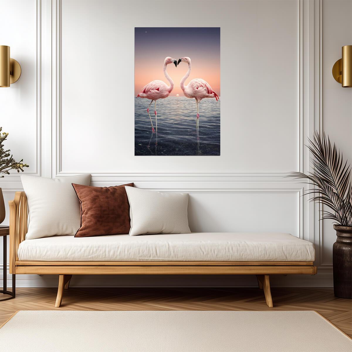 Two Pink Flamingos Face to Face | Tropical Bird Photography | Wildlife Wall Art Poster - Photography Poster