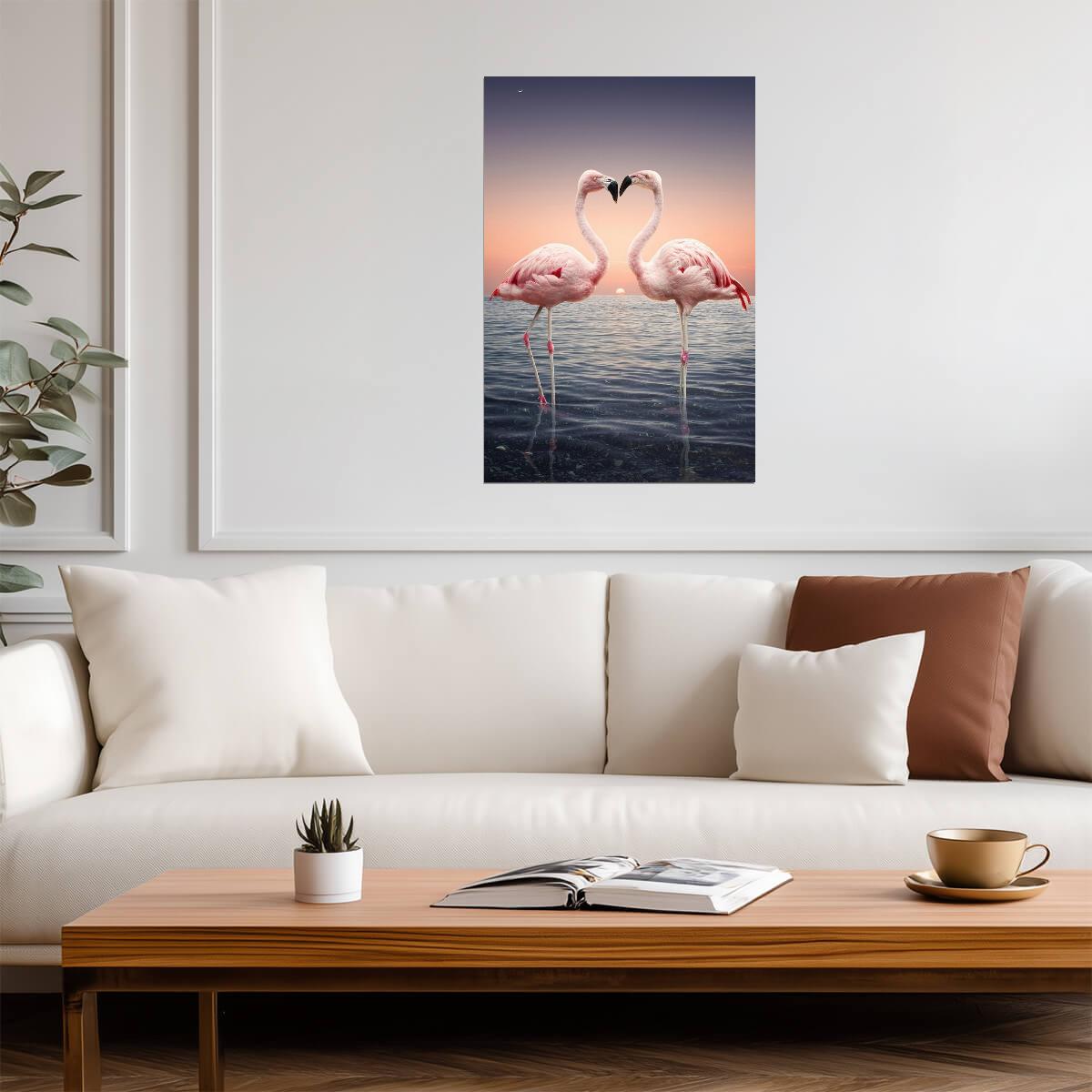 Two Pink Flamingos Face to Face | Tropical Bird Photography | Wildlife Wall Art Poster - Photography Poster