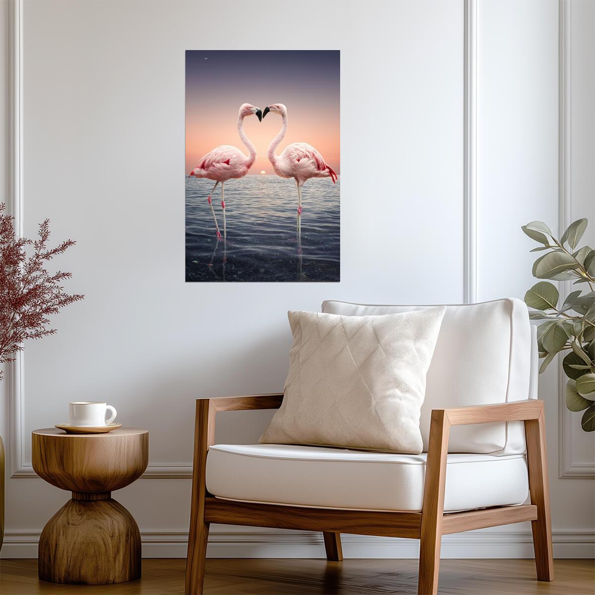 Two Pink Flamingos Face to Face | Tropical Bird Photography | Wildlife Wall Art Poster - Photography Poster