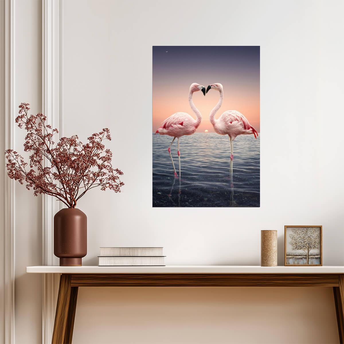Two Pink Flamingos Face to Face | Tropical Bird Photography | Wildlife Wall Art Poster - Photography Poster