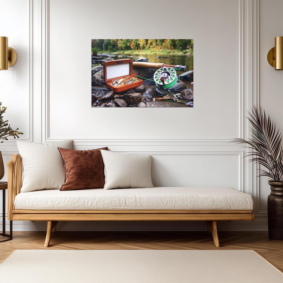 Salmon Fishing Gear on a River Bank | Angler Lifestyle Photography | Hobby Poster - Photography Poster