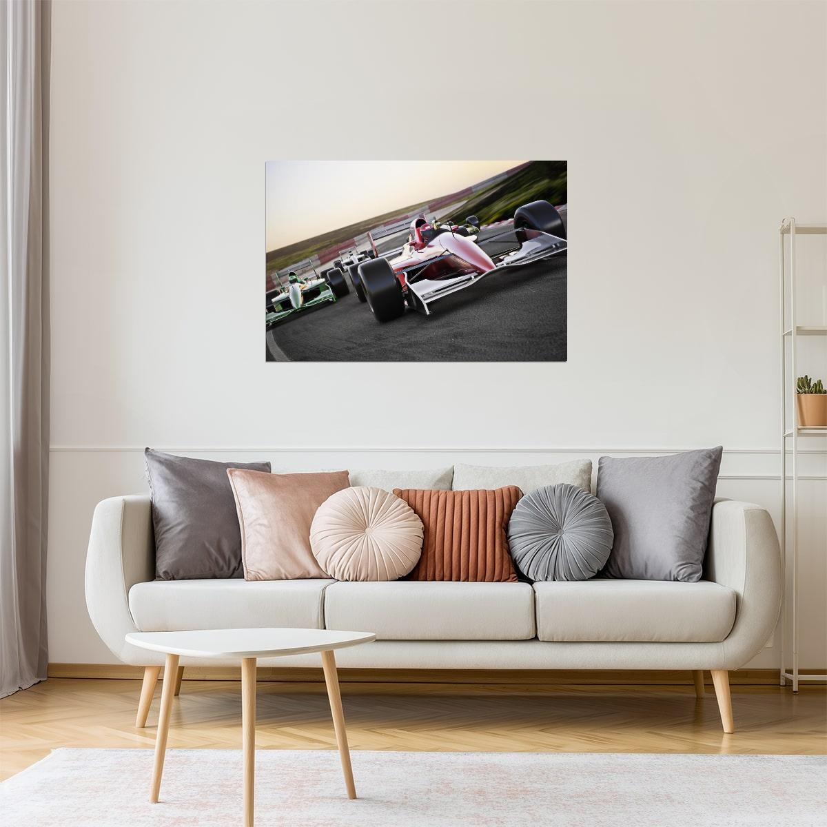 Red Race Car Leading the Pack Poster | Motorsports Photography | Racing Decor