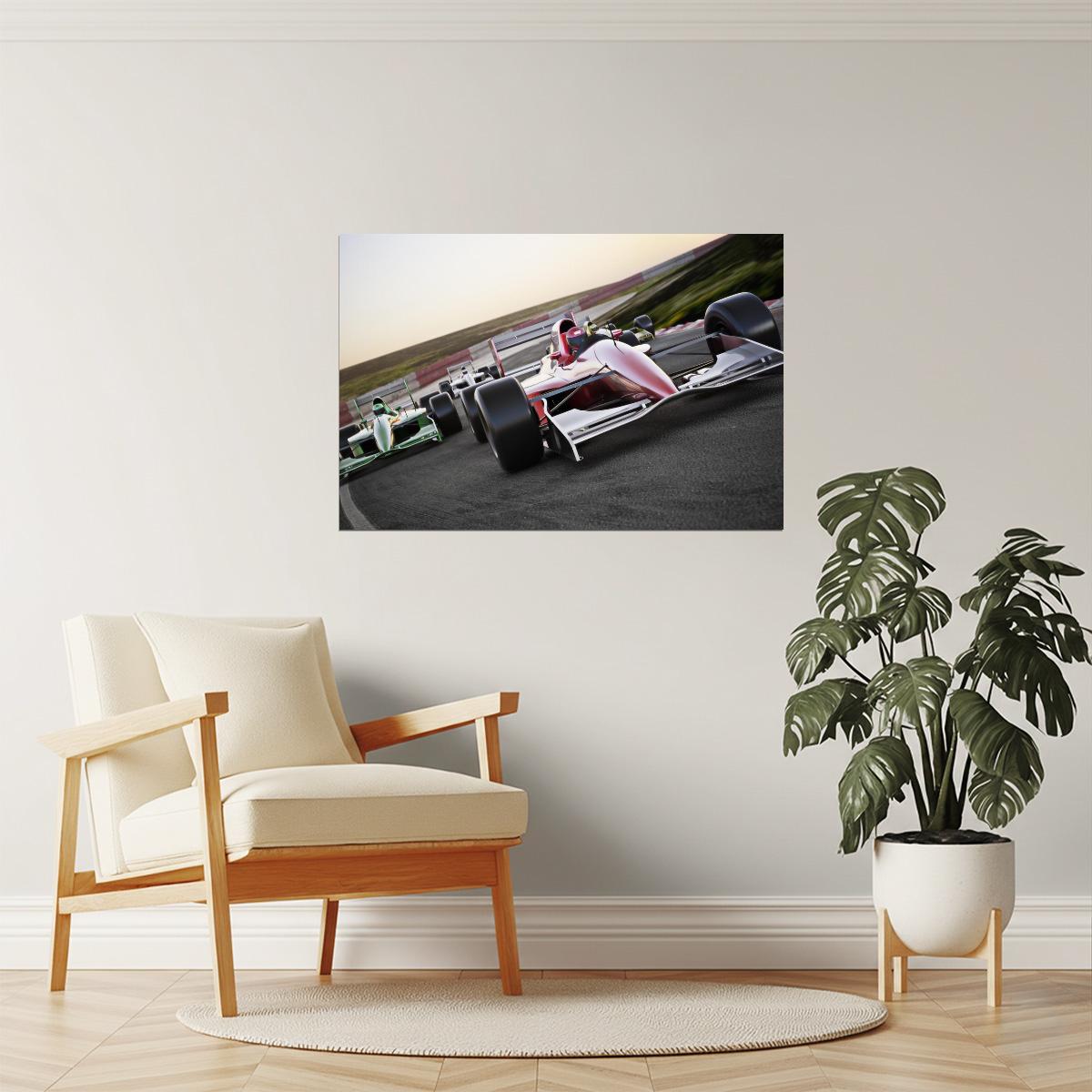 Red Race Car Leading the Pack Poster | Motorsports Photography | Racing Decor