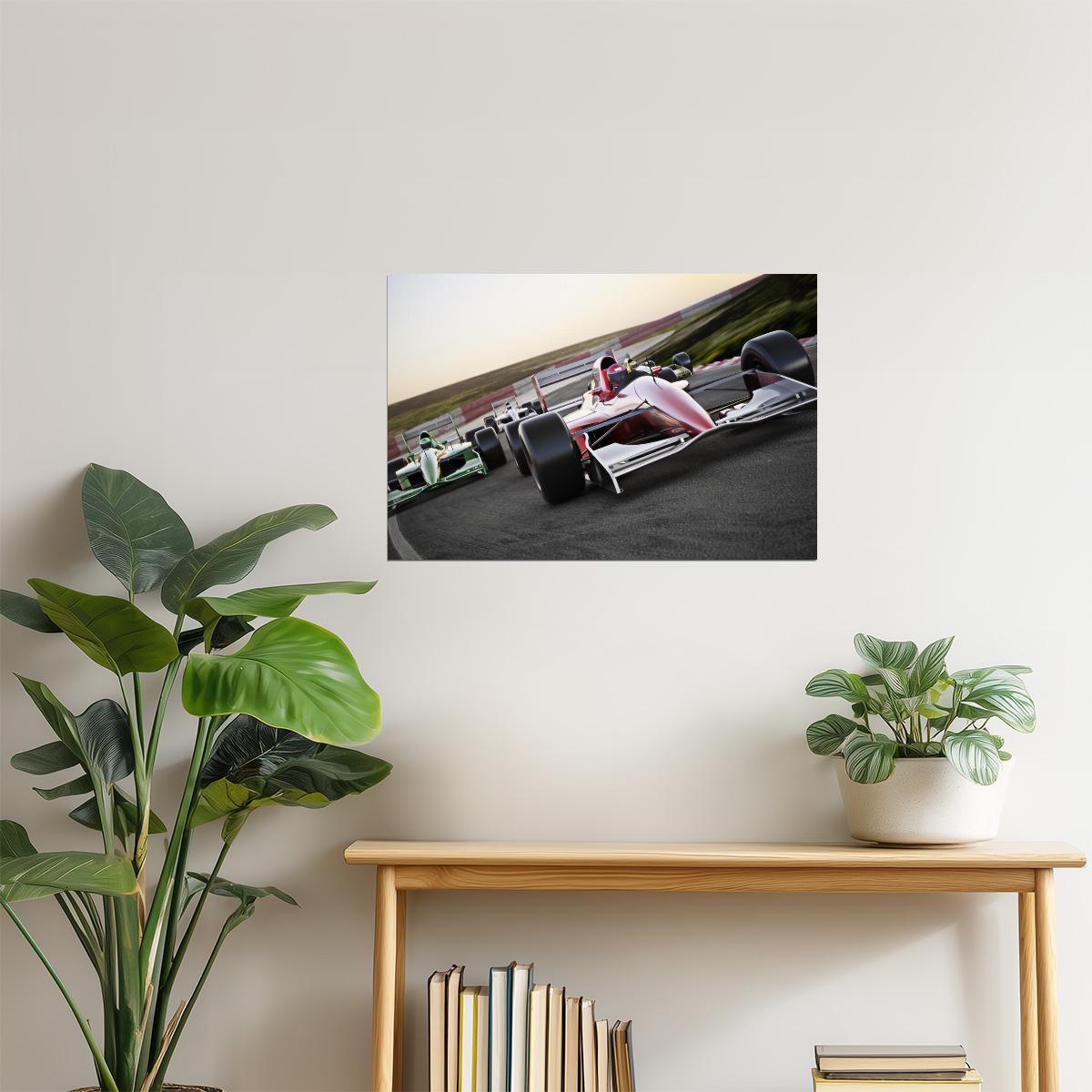 Red Race Car Leading the Pack Poster | Motorsports Photography | Racing Decor