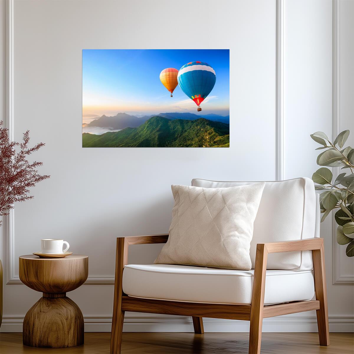 Colorful Hot Air Balloons Over Mountains | Landscape Photography Print | Adventure Poster - Photography Poster
