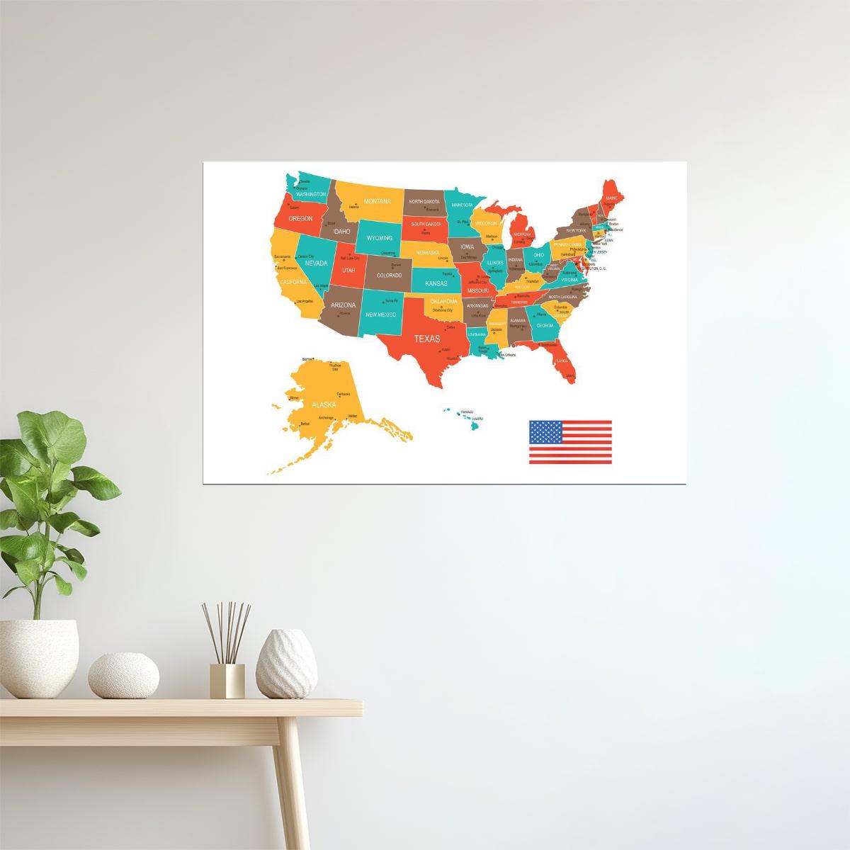 USA Map | Colorful Classroom Map of the United States Poster