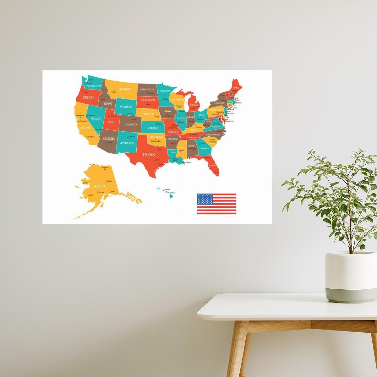 USA Map | Colorful Classroom Map of the United States Poster