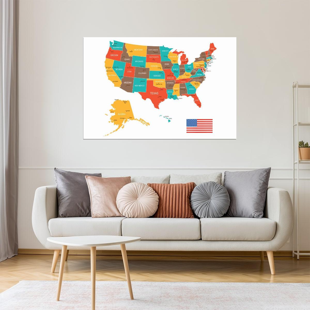 USA Map | Colorful Classroom Map of the United States Poster