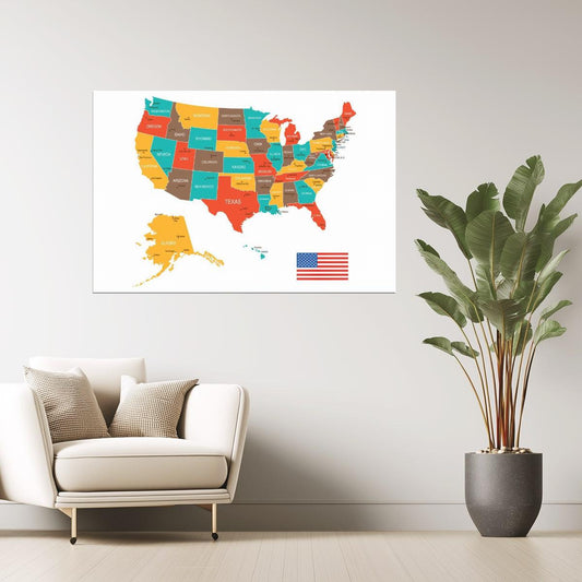 USA Map | Colorful Classroom Map of the United States Poster