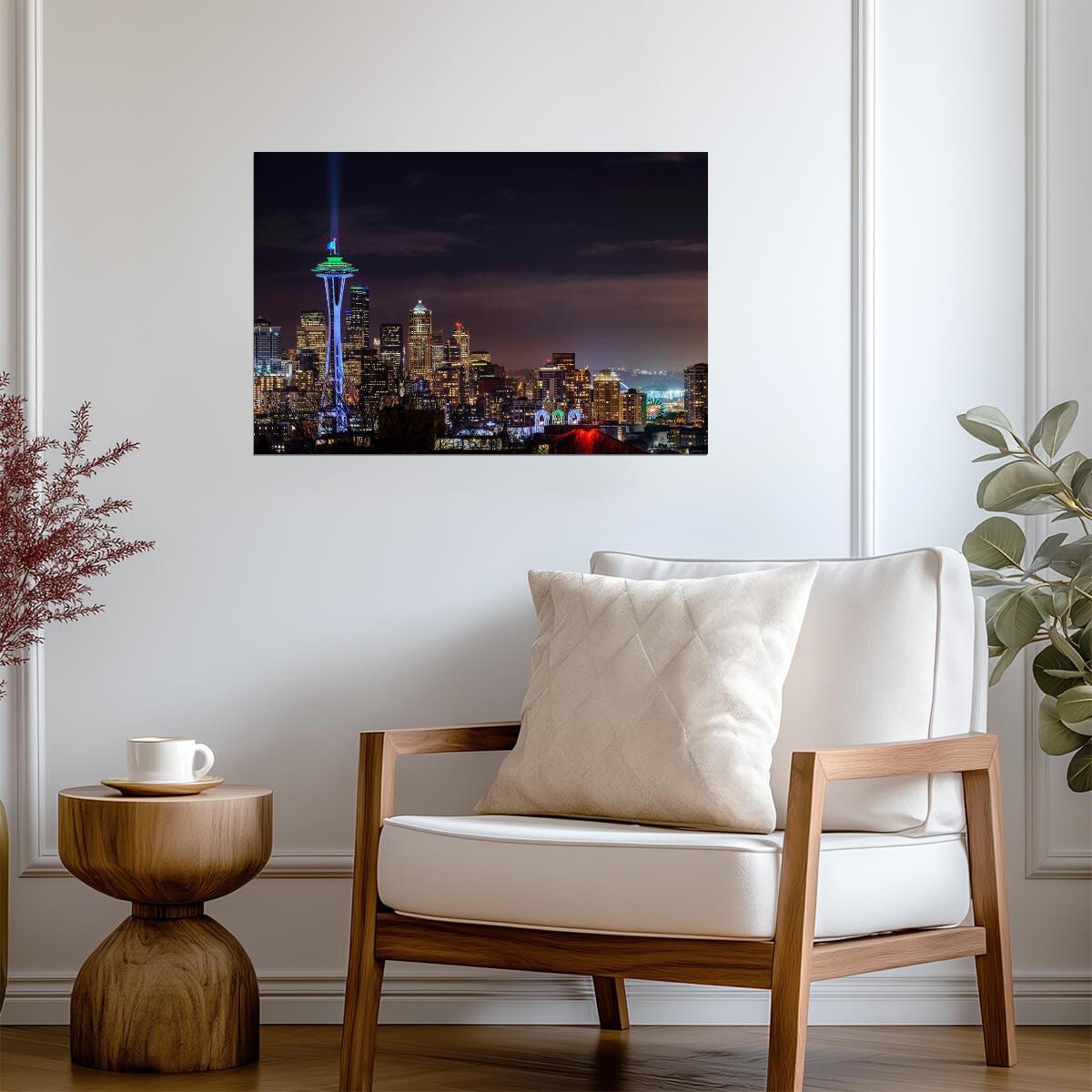 Illuminated Seattle Cityscape | Washington Photography Print | Urban Night Poster - Photography Poster