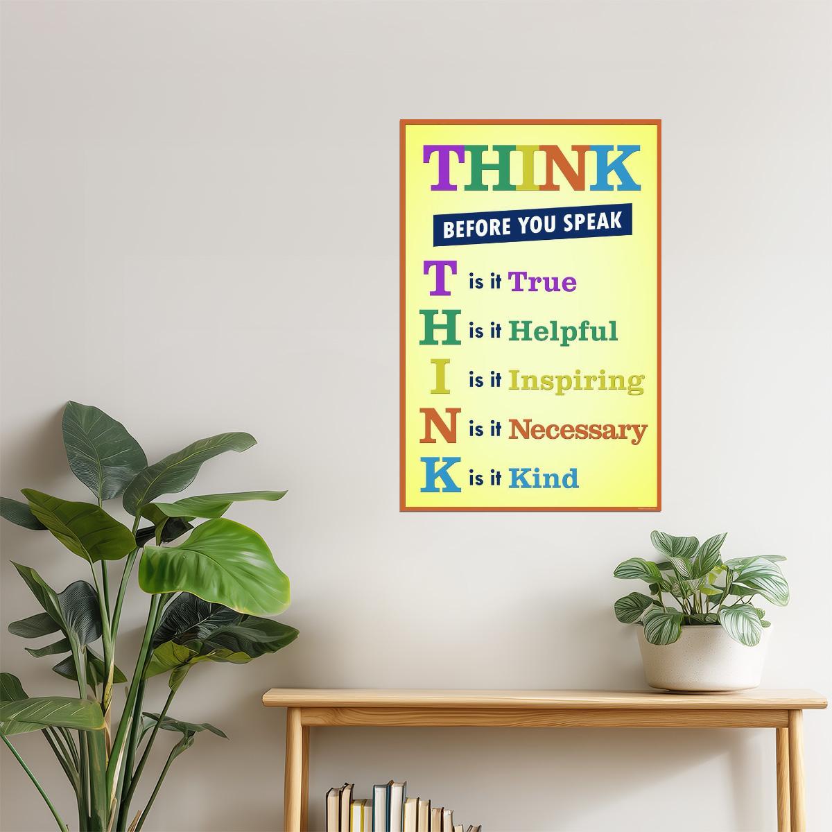 Think Before You Speak | Classroom Motivational Poster (Rainbow)