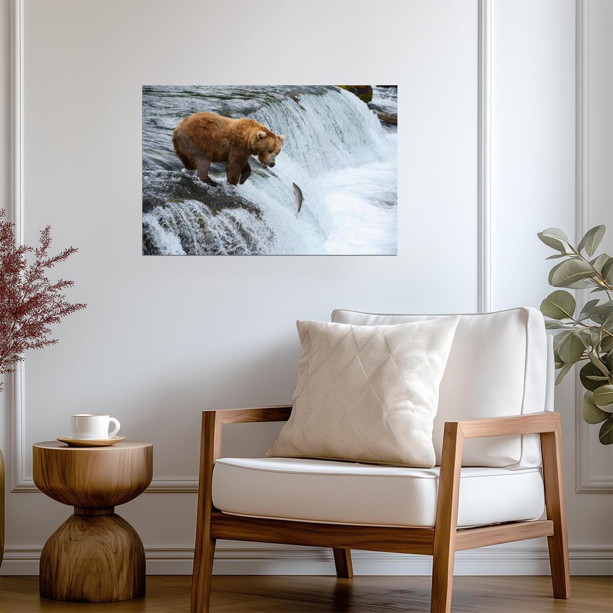 Brown Bear Hunting for Salmon | Alaska Wildlife Photography | Nature Poster - Photography Poster