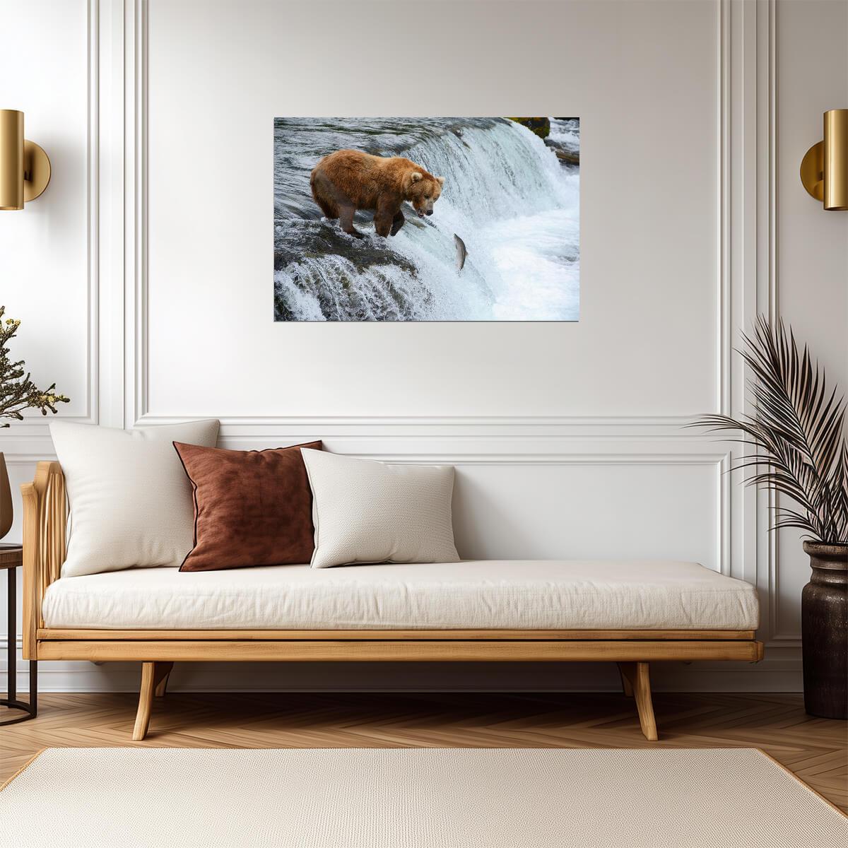 Brown Bear Hunting for Salmon | Alaska Wildlife Photography | Nature Poster - Photography Poster