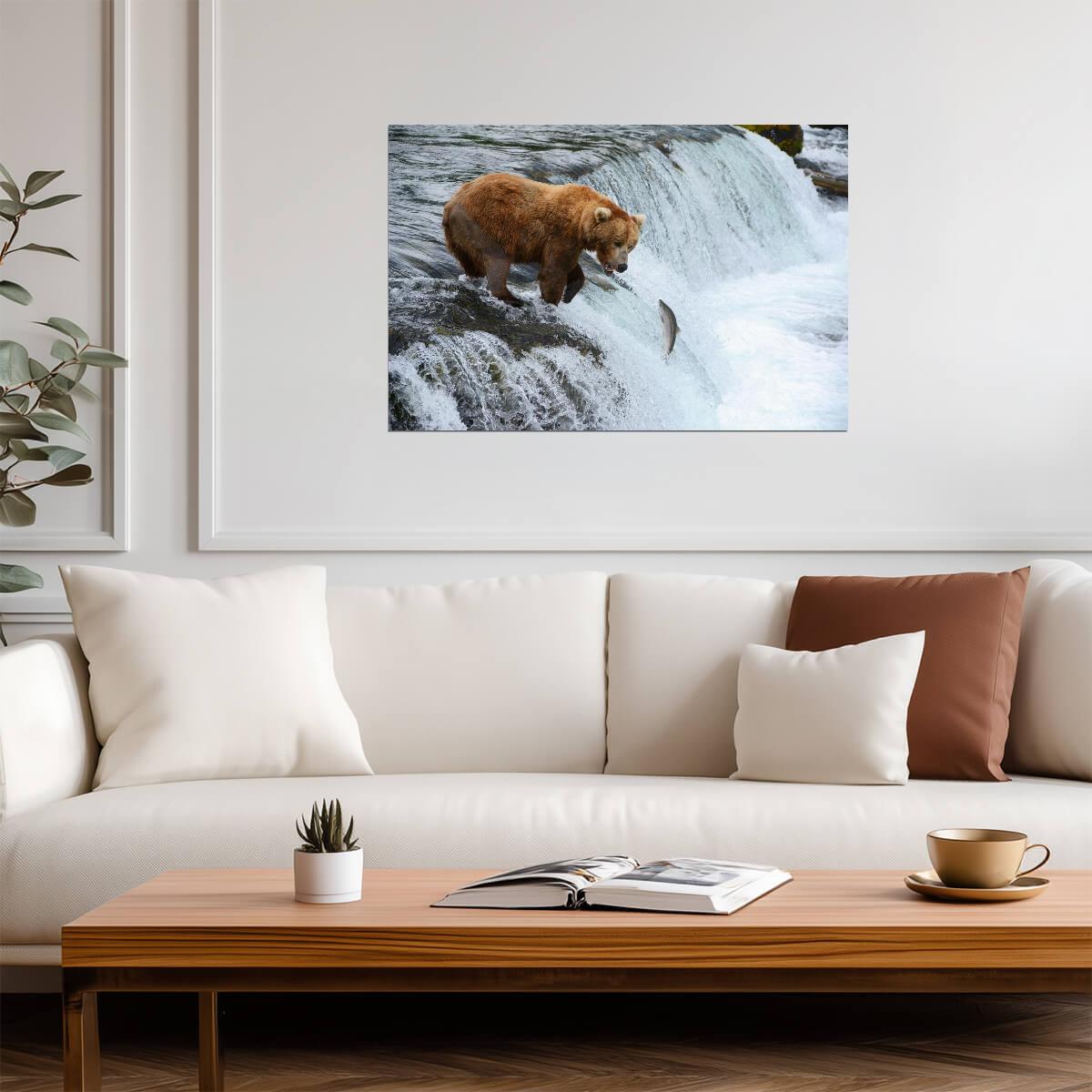 Brown Bear Hunting for Salmon | Alaska Wildlife Photography | Nature Poster - Photography Poster