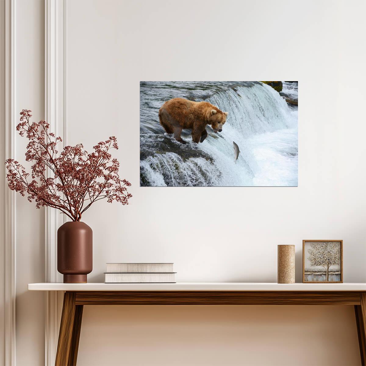 Brown Bear Hunting for Salmon | Alaska Wildlife Photography | Nature Poster - Photography Poster