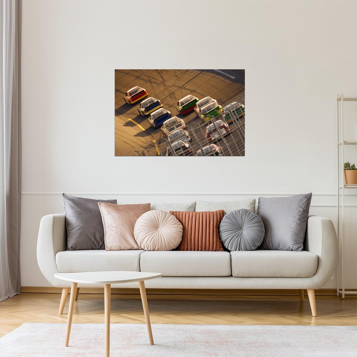 Stock Car Race on a Turn Poster | Racing Photography | Motorsports Wall Art