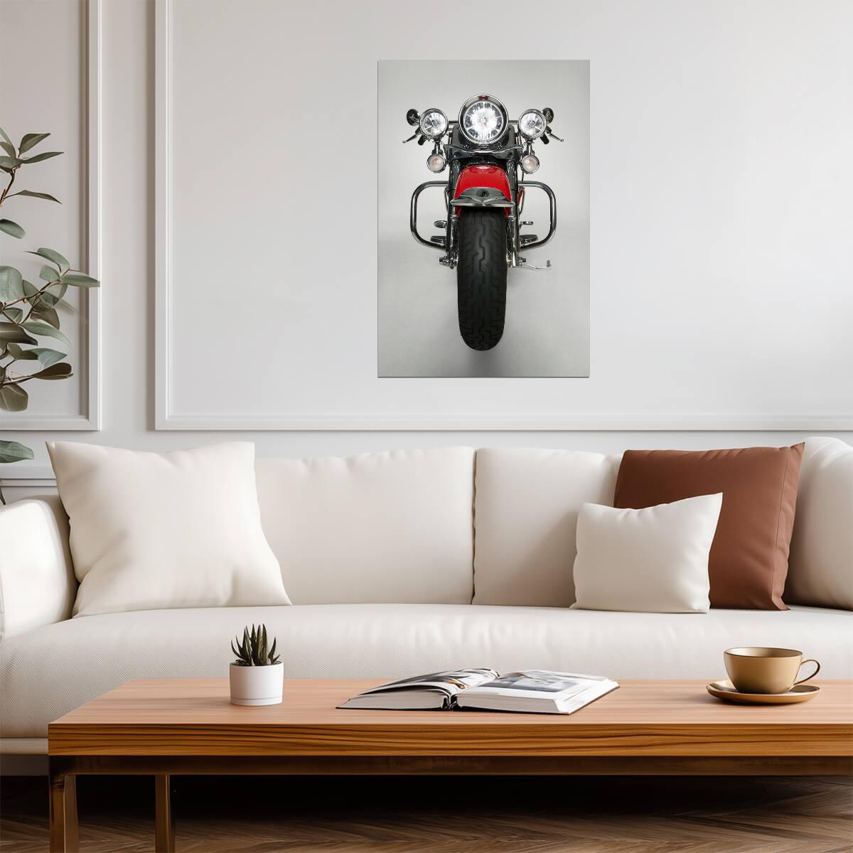 Red Motorcycle Front View | Biker Photography Print | Garage Wall Art Poster - Cars Poster