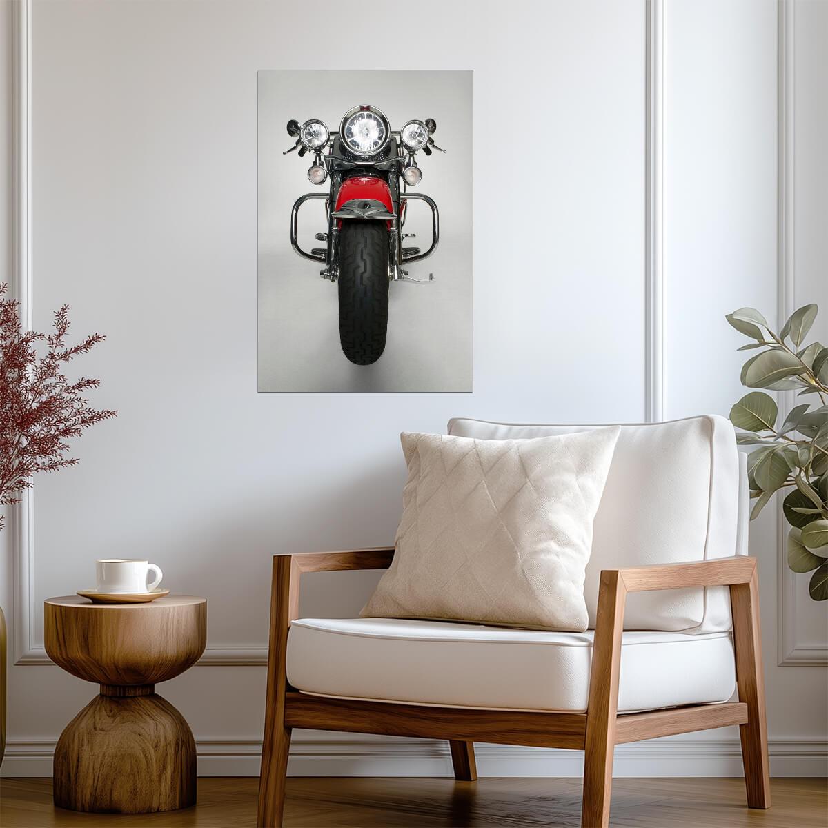 Red Motorcycle Front View | Biker Photography Print | Garage Wall Art Poster - Cars Poster