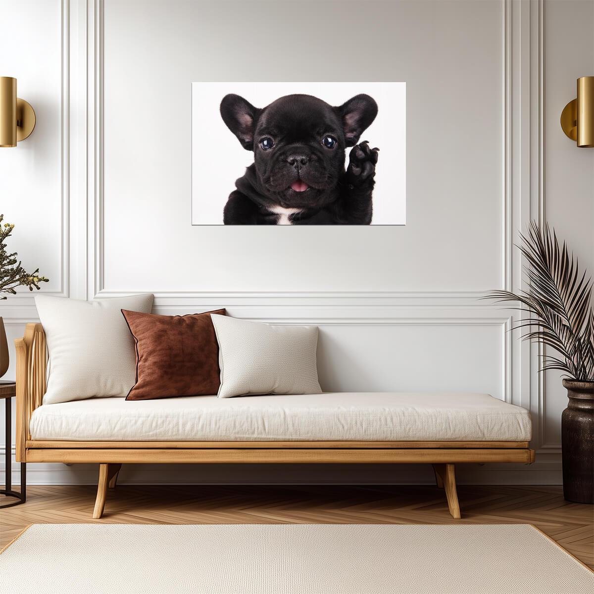 Black French Bulldog Waving Hello | Cute Puppy Photography | Pet Wall Art Poster - Photography Poster