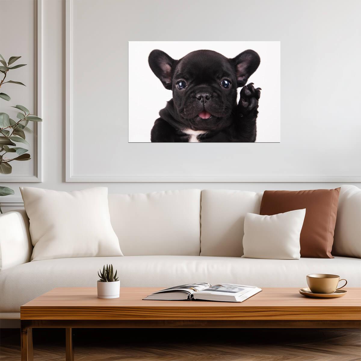 Black French Bulldog Waving Hello | Cute Puppy Photography | Pet Wall Art Poster - Photography Poster