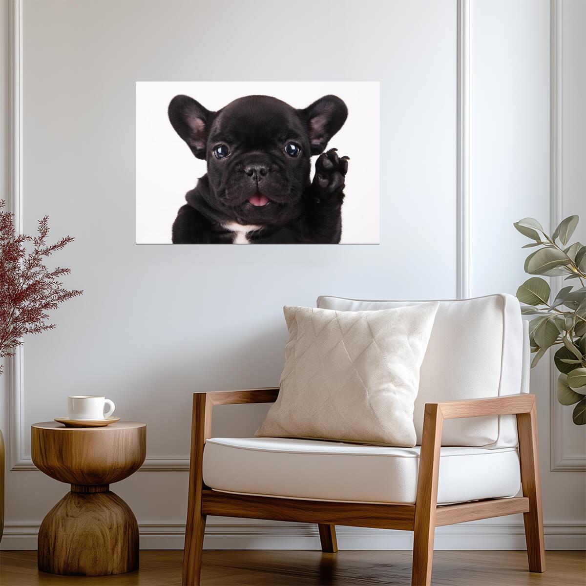 Black French Bulldog Waving Hello | Cute Puppy Photography | Pet Wall Art Poster - Photography Poster