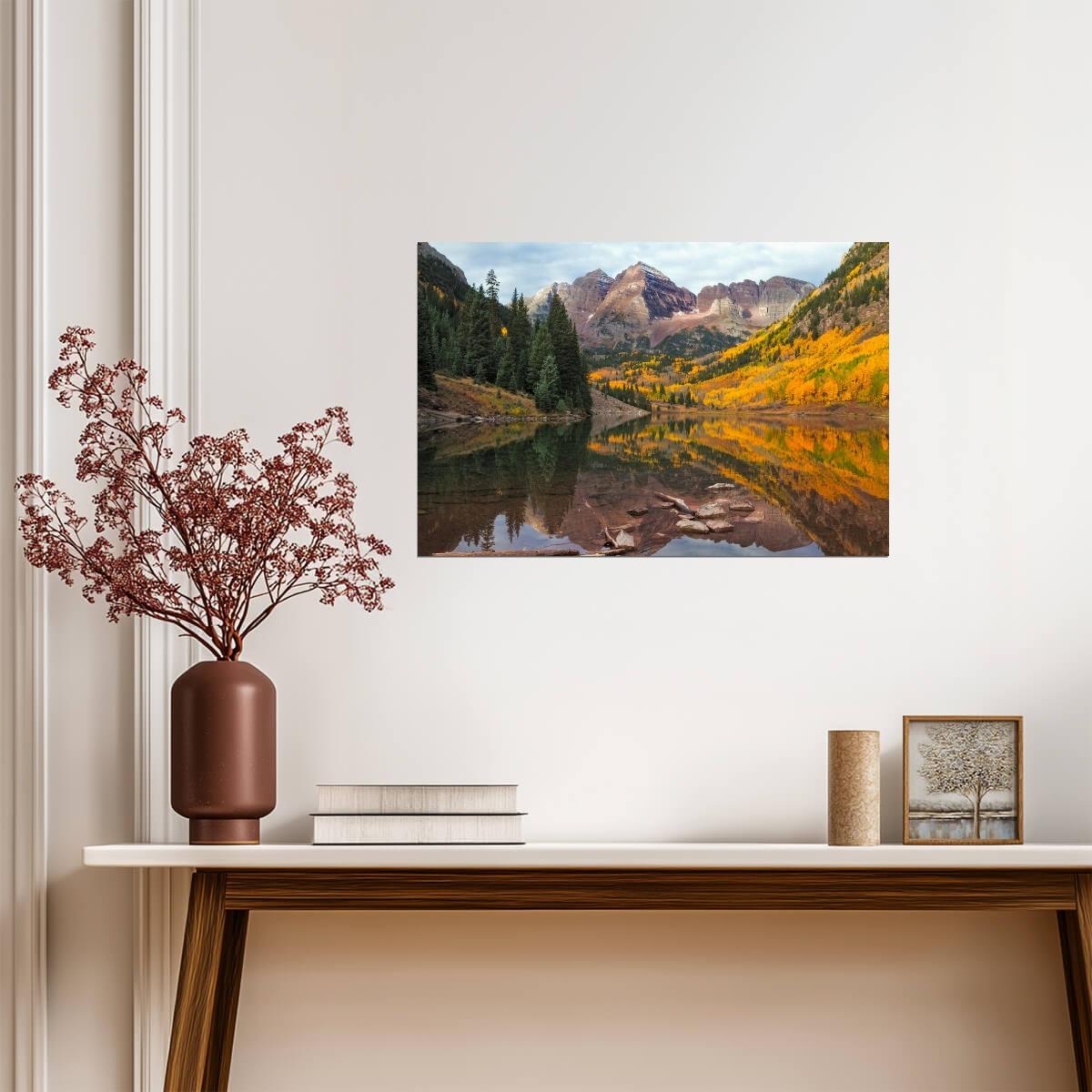 Maroon Bells at Sunrise | Elk Mountains Colorado Photography | Landscape Poster - Photography Poster