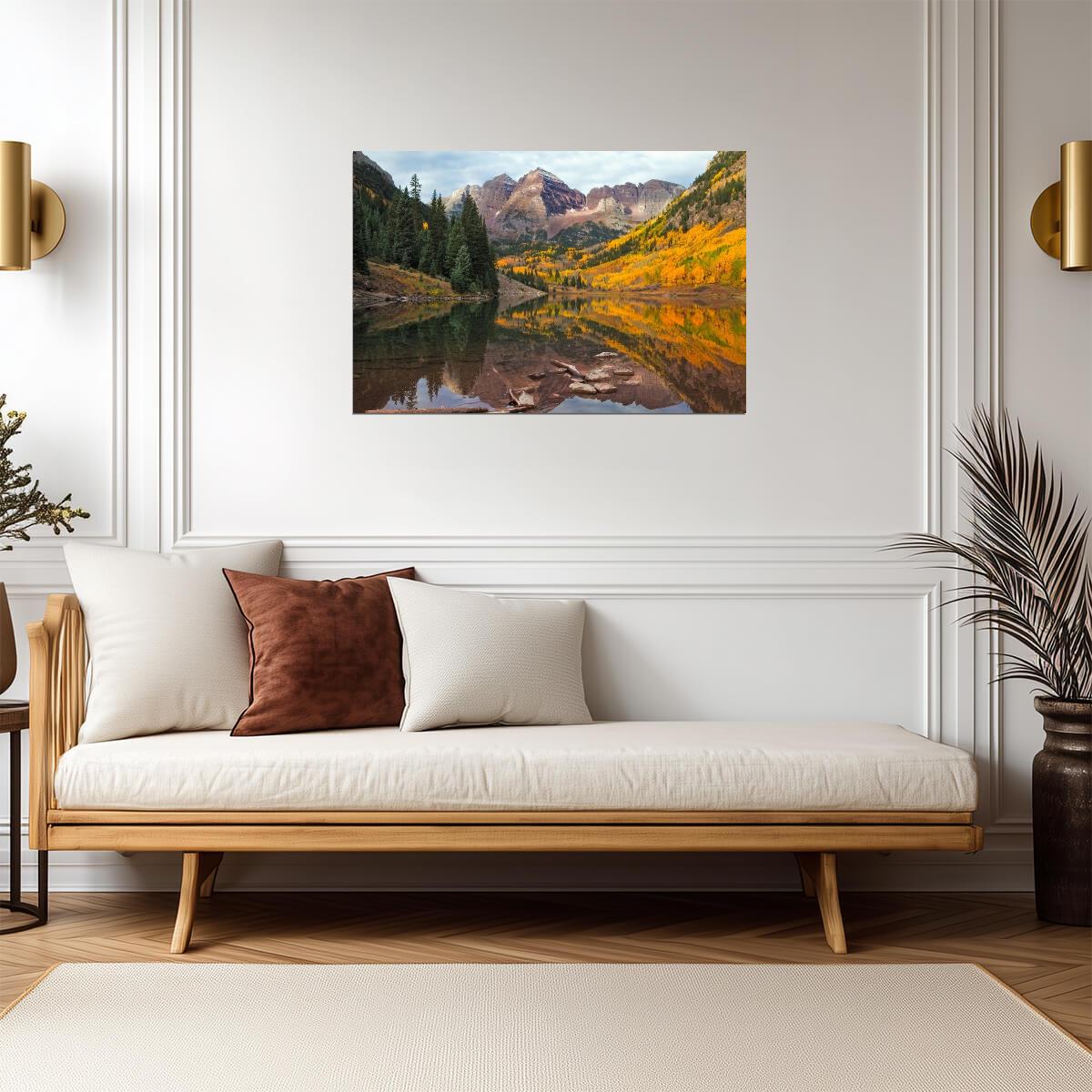 Maroon Bells at Sunrise | Elk Mountains Colorado Photography | Landscape Poster - Photography Poster
