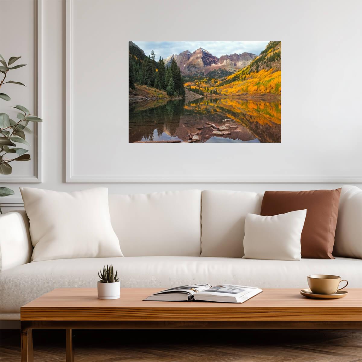 Maroon Bells at Sunrise | Elk Mountains Colorado Photography | Landscape Poster - Photography Poster