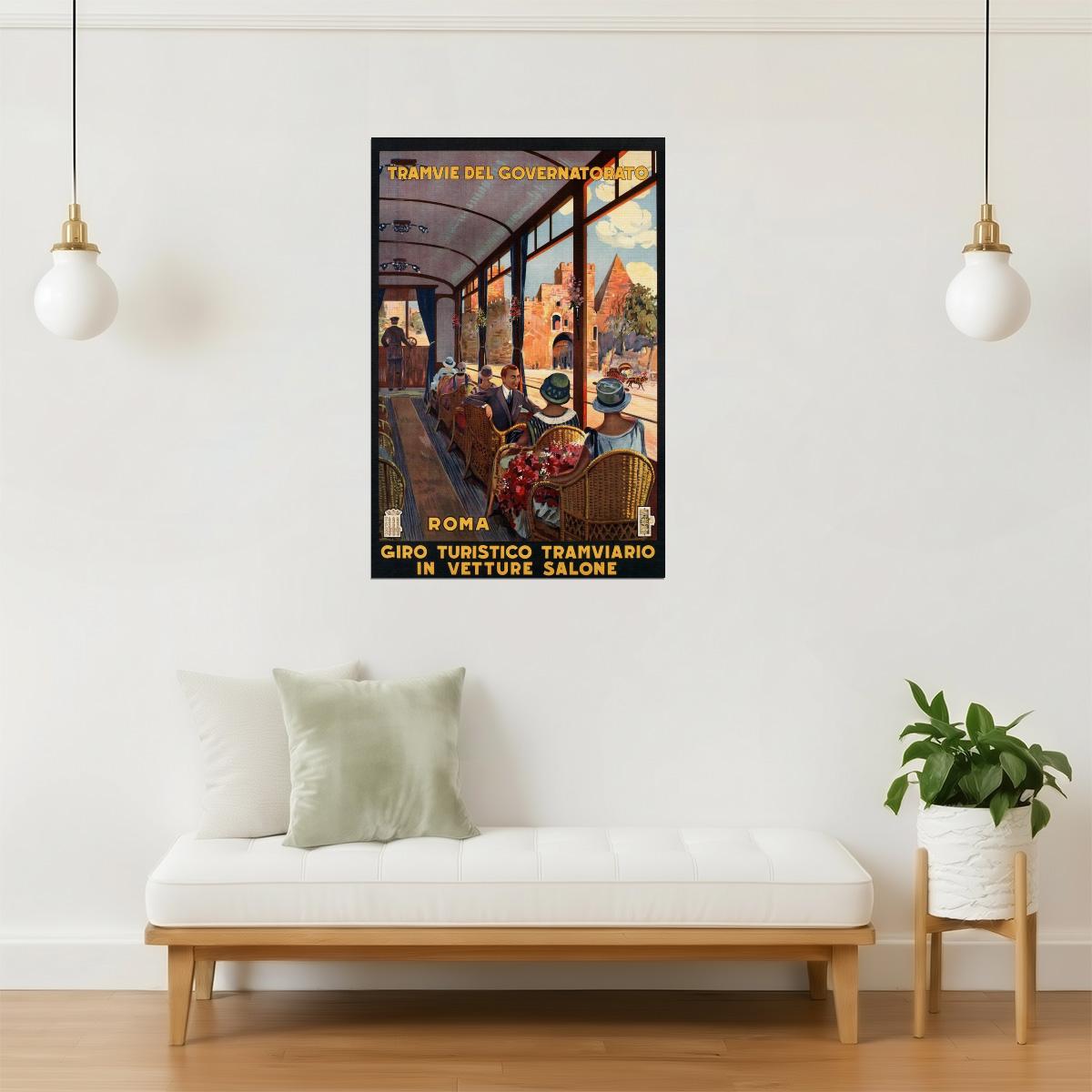 Roma Street Car Poster | Vintage Italian Travel Ad | Rome Cityscape Art
