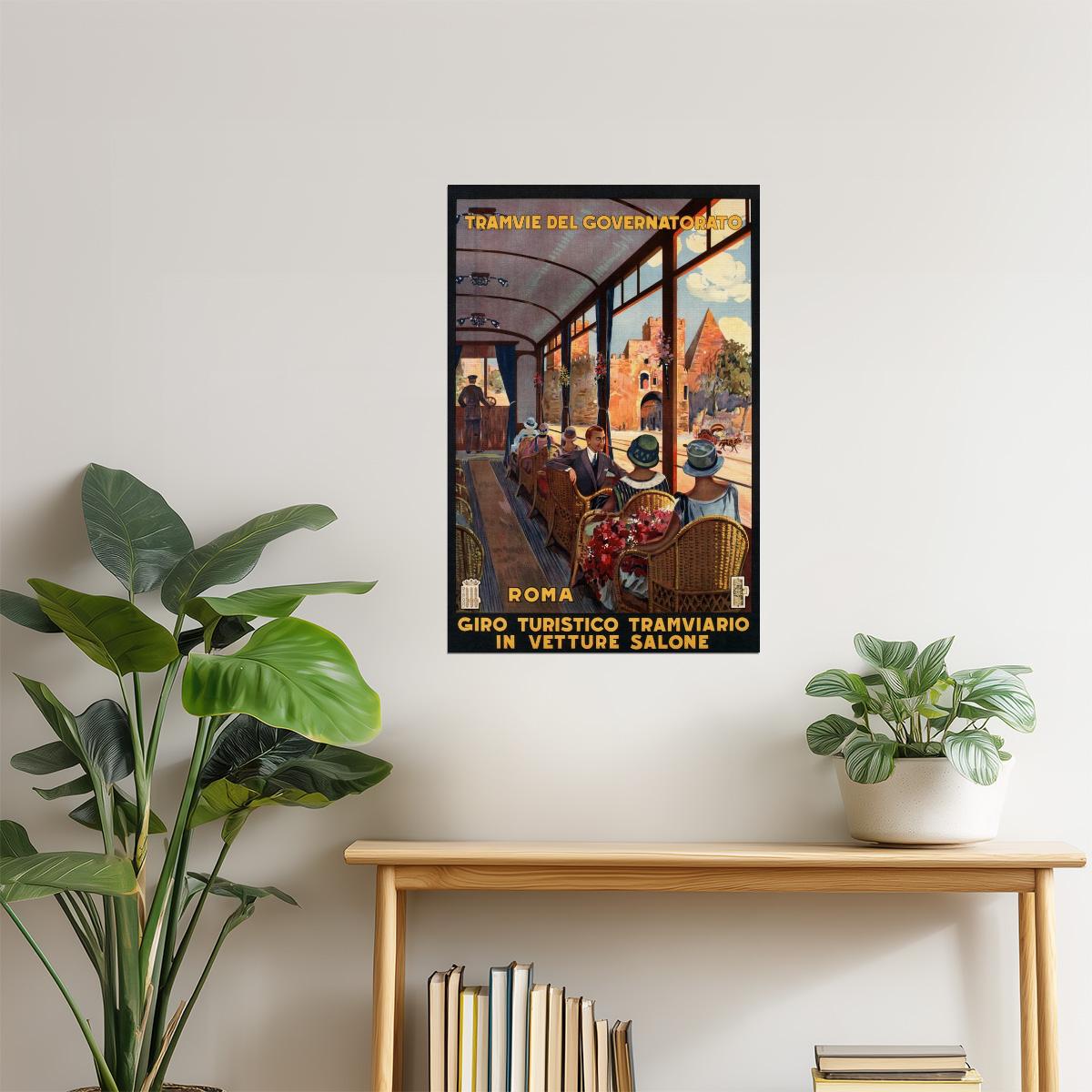 Roma Street Car Poster | Vintage Italian Travel Ad | Rome Cityscape Art