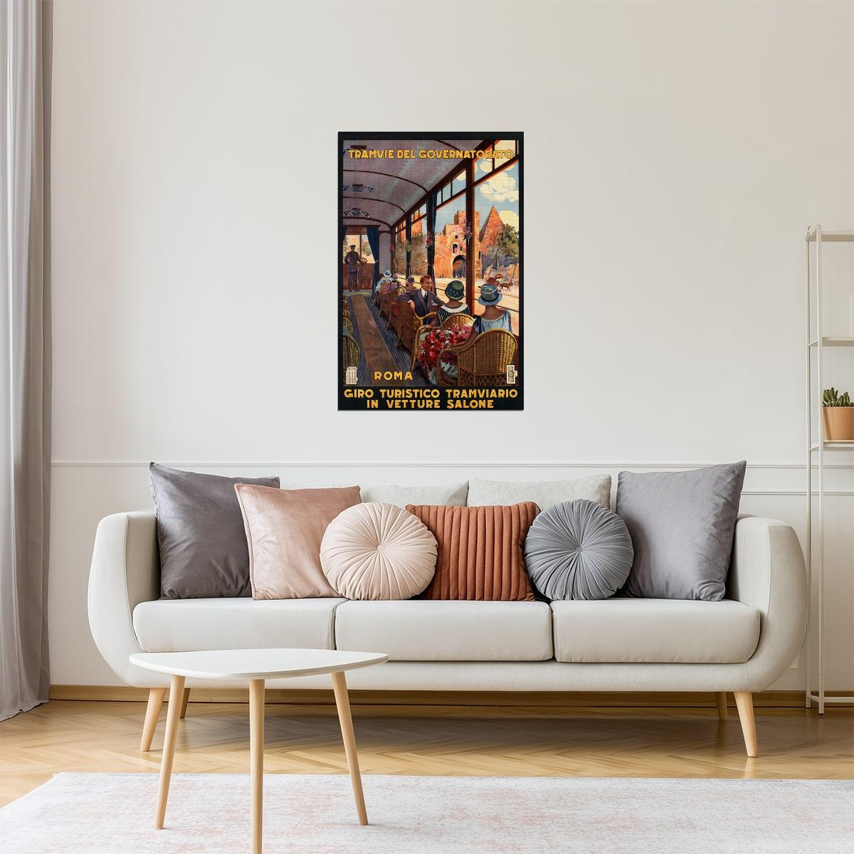 Roma Street Car Poster | Vintage Italian Travel Ad | Rome Cityscape Art